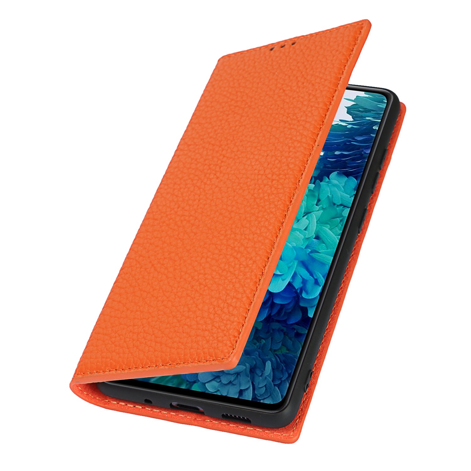 Litchi Texture Stand Genuine Leather Case with Strap for Samsung Galaxy S20 FE/S20 FE 5G/S20 Lite/S20 FE 2022 - Orange