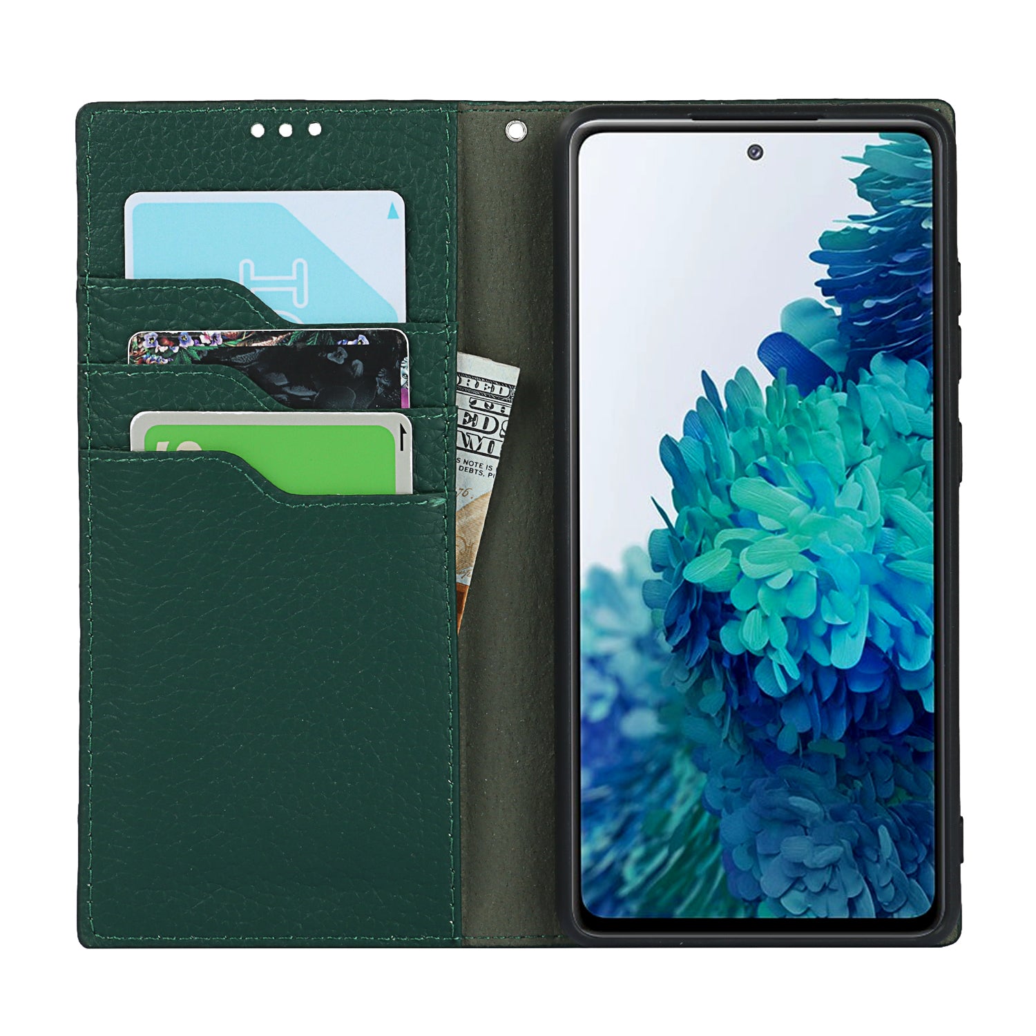 Litchi Texture Stand Genuine Leather Case with Strap for Samsung Galaxy S20 FE/S20 FE 5G/S20 Lite/S20 FE 2022 - Green