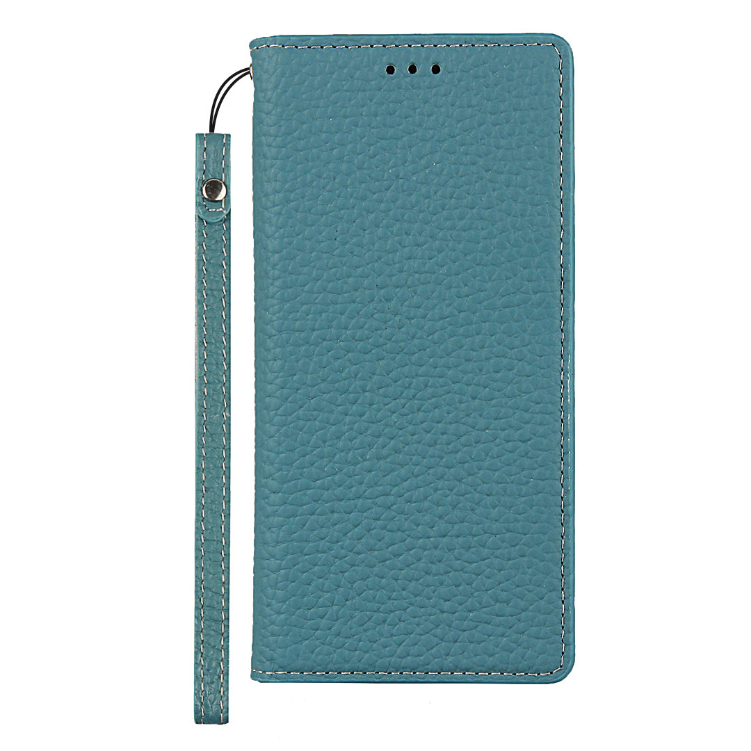 Litchi Texture Stand Genuine Leather Case with Strap for Samsung Galaxy S20 FE/S20 FE 5G/S20 Lite/S20 FE 2022 - Baby Blue