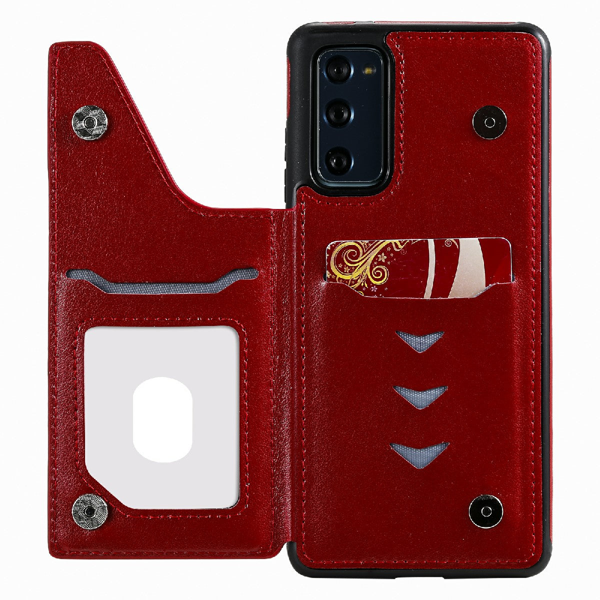 KT Leather Coated Series-9 Mandala Flower Pattern PU Leather+TPU Card Holder Kickstand Case for Samsung Galaxy S20 FE - Red