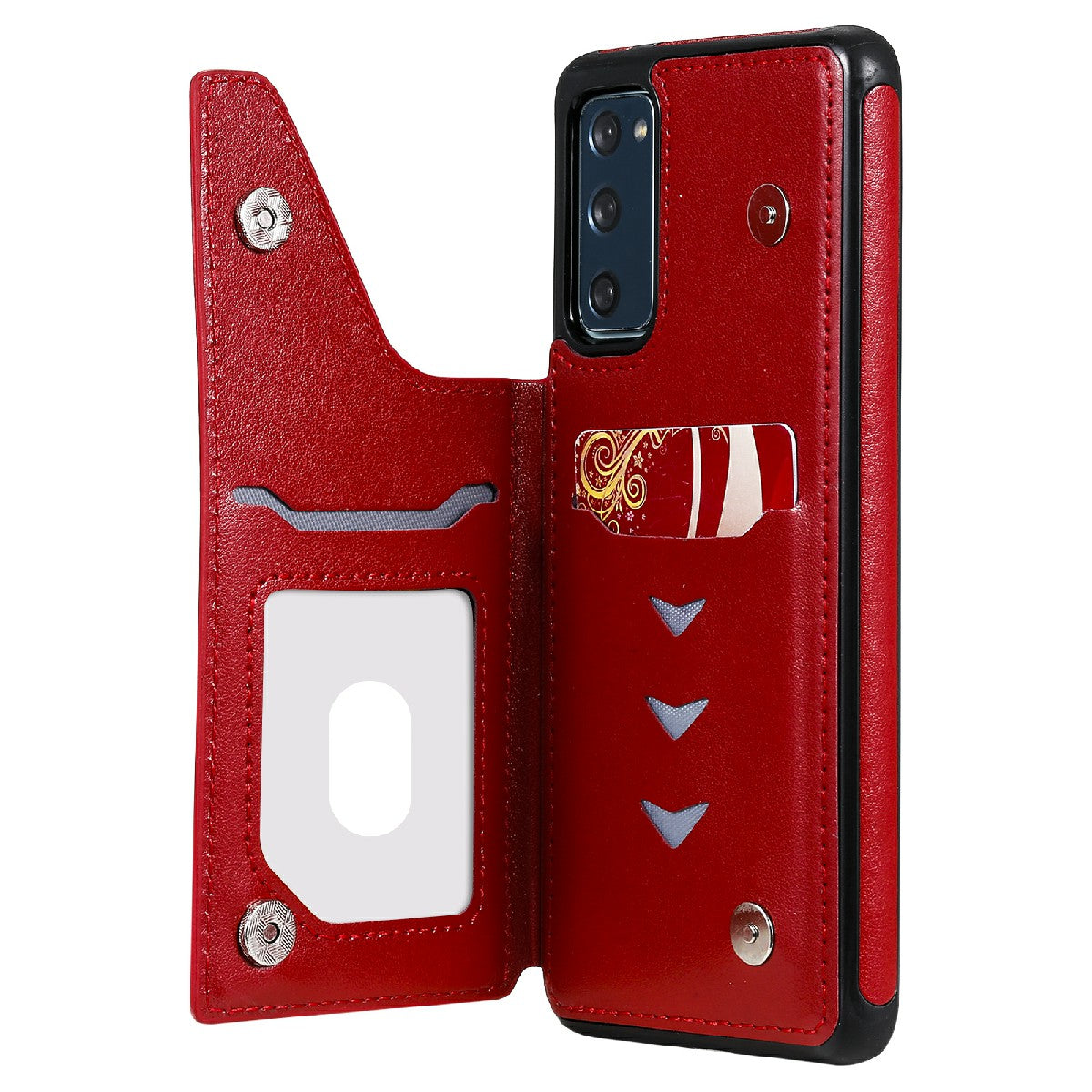 KT Leather Coated Series-9 Mandala Flower Pattern PU Leather+TPU Card Holder Kickstand Case for Samsung Galaxy S20 FE - Red