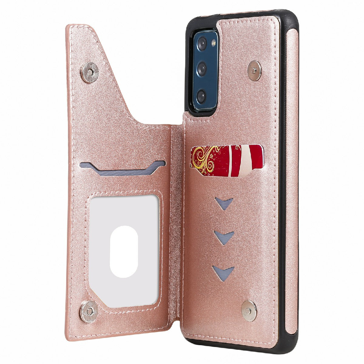 KT Leather Coated Series-9 Mandala Flower Pattern PU Leather+TPU Card Holder Kickstand Case for Samsung Galaxy S20 FE - Rose Gold