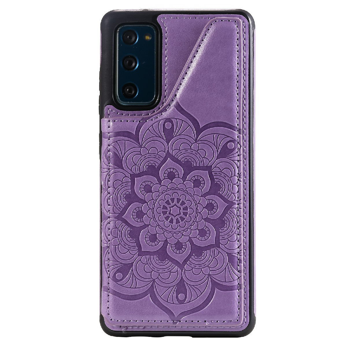 KT Leather Coated Series-9 Mandala Flower Pattern PU Leather+TPU Card Holder Kickstand Case for Samsung Galaxy S20 FE - Purple