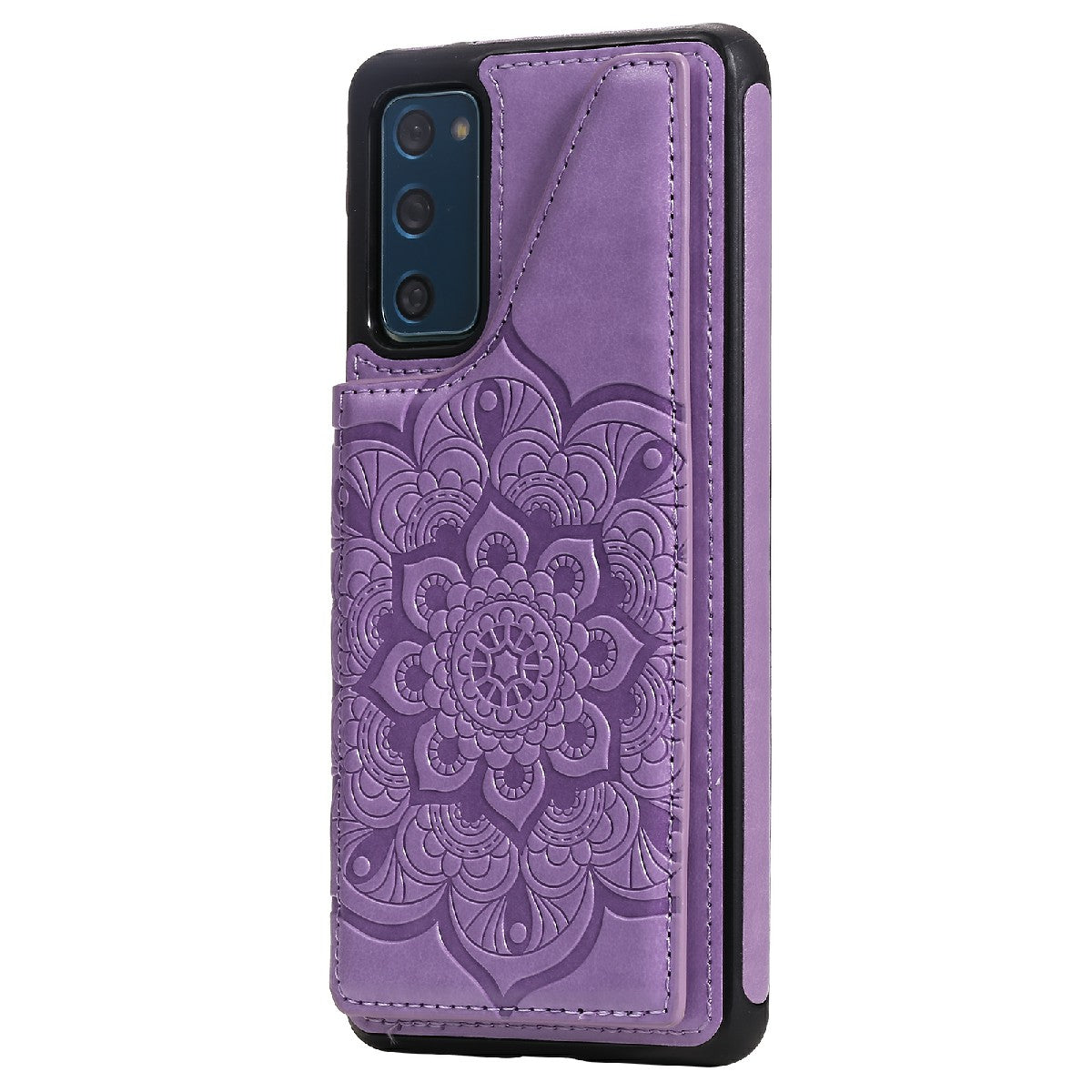 KT Leather Coated Series-9 Mandala Flower Pattern PU Leather+TPU Card Holder Kickstand Case for Samsung Galaxy S20 FE - Purple