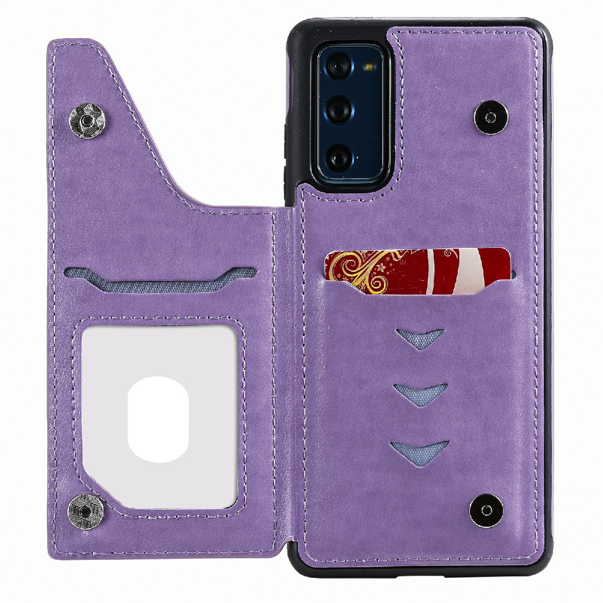 KT Leather Coated Series-9 Mandala Flower Pattern PU Leather+TPU Card Holder Kickstand Case for Samsung Galaxy S20 FE - Purple