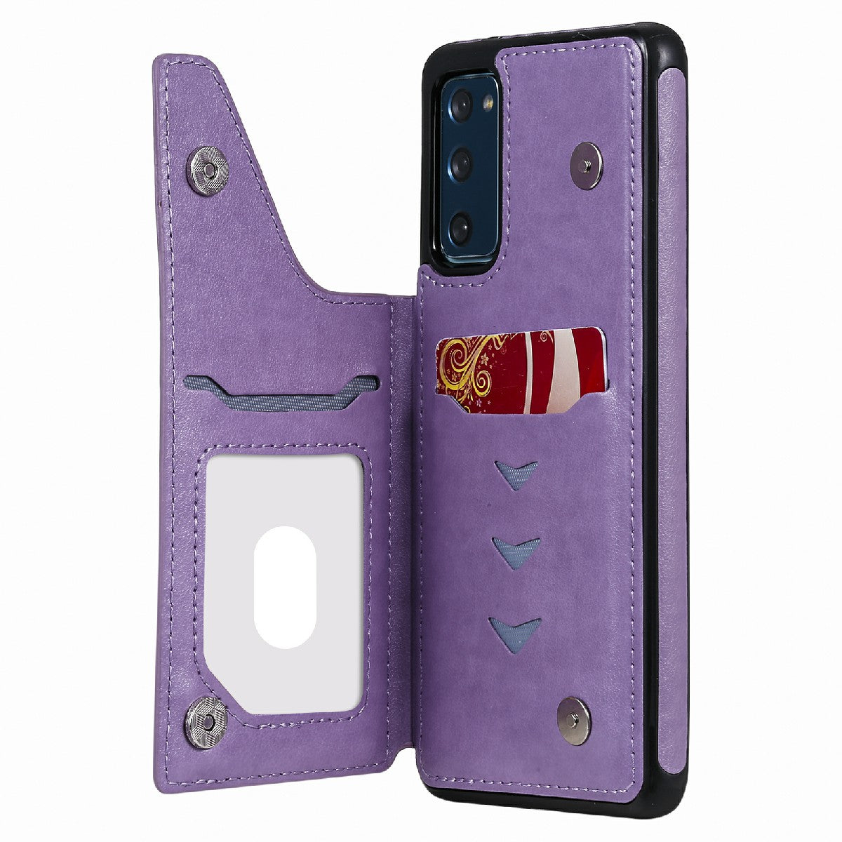 KT Leather Coated Series-9 Mandala Flower Pattern PU Leather+TPU Card Holder Kickstand Case for Samsung Galaxy S20 FE - Purple