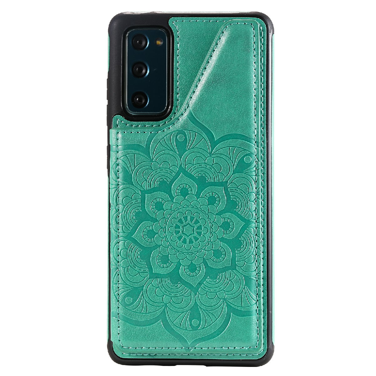 KT Leather Coated Series-9 Mandala Flower Pattern PU Leather+TPU Card Holder Kickstand Case for Samsung Galaxy S20 FE - Green