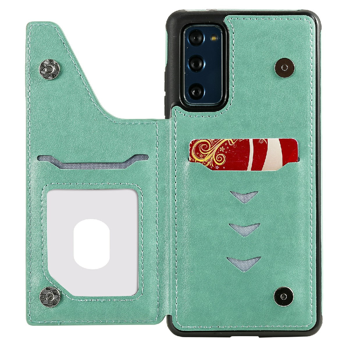 KT Leather Coated Series-9 Mandala Flower Pattern PU Leather+TPU Card Holder Kickstand Case for Samsung Galaxy S20 FE - Green