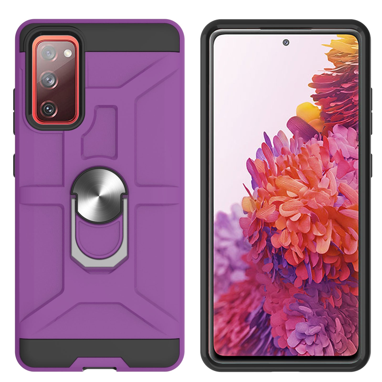 2-in-1 Rubberized Hybrid Phone Case with Finger Ring Kickstand Design for Samsung Galaxy S20 FE 2022/S20 FE 4G/S20 FE 5G/S20 Lite - Purple