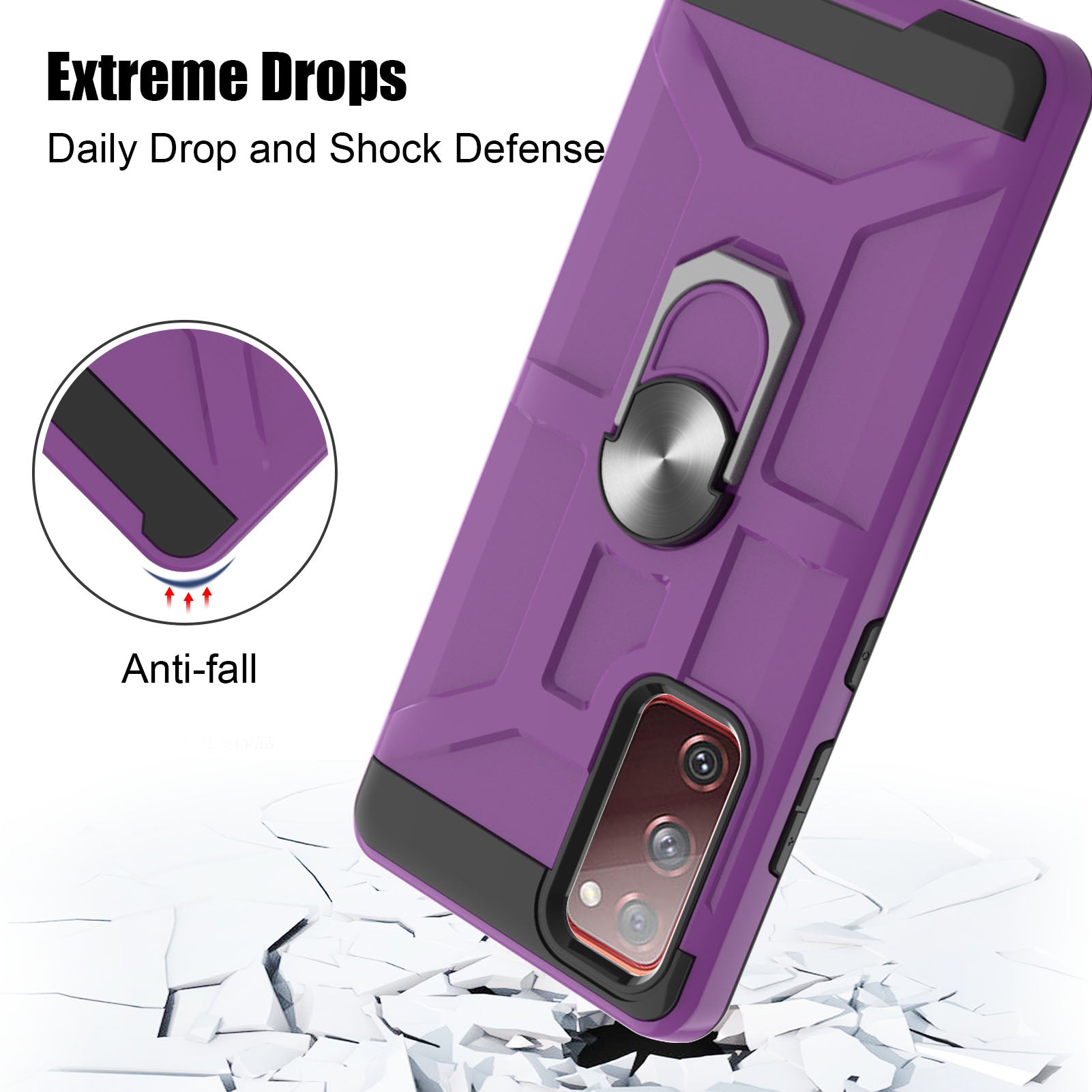 2-in-1 Rubberized Hybrid Phone Case with Finger Ring Kickstand Design for Samsung Galaxy S20 FE 2022/S20 FE 4G/S20 FE 5G/S20 Lite - Purple