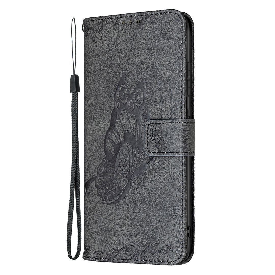 Magnetic Clasp Imprinted Butterfly Pattern Zipper Pocket Leather Phone Case Stand for Samsung Galaxy S20 FE 5G - Black