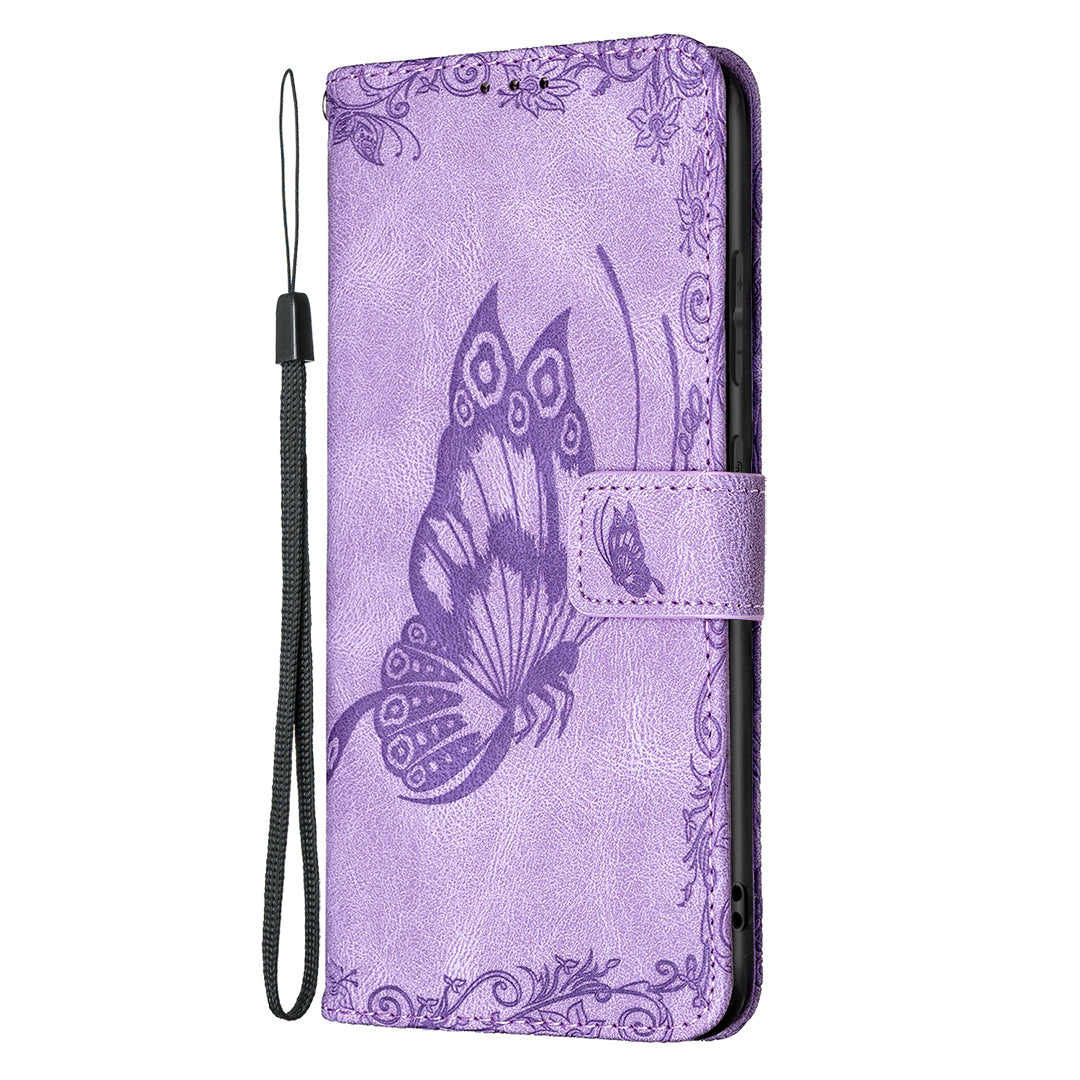 Magnetic Clasp Imprinted Butterfly Pattern Zipper Pocket Leather Phone Case Stand for Samsung Galaxy S20 FE 5G - Purple