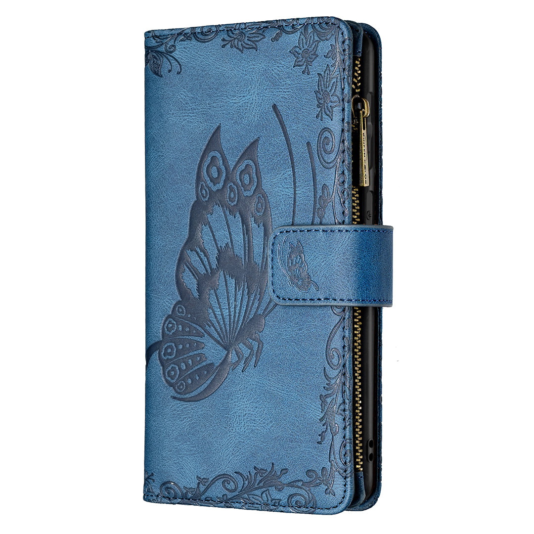 PU Leather Wallet Case for Samsung Galaxy S20 Ultra, Zipper Pocket Pattern Stand Flip Phone Cover - Blue