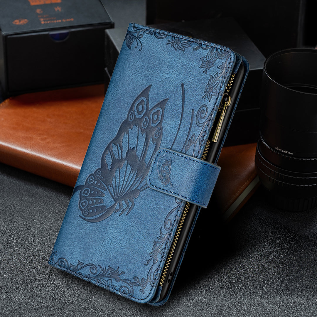 PU Leather Wallet Case for Samsung Galaxy S20 Ultra, Zipper Pocket Pattern Stand Flip Phone Cover - Blue