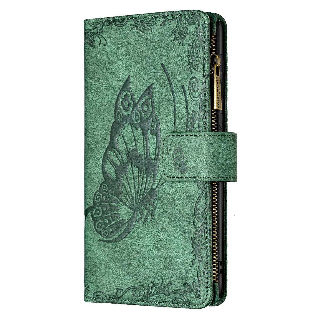 PU Leather Wallet Case for Samsung Galaxy S20 Ultra, Zipper Pocket Pattern Stand Flip Phone Cover - Green