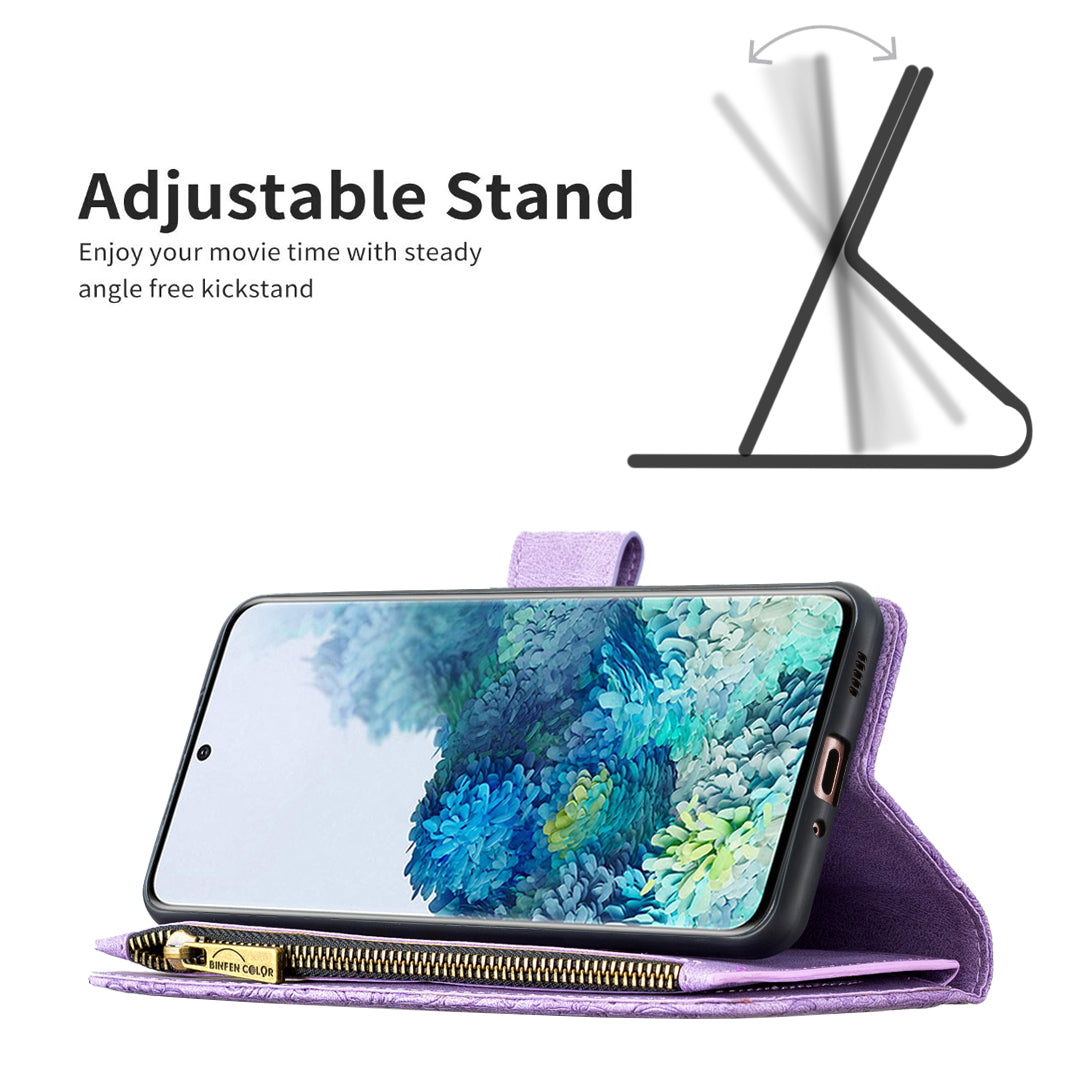 For Samsung Galaxy S20 4G / S20 5G Pattern Leather Phone Case Zipper Pocket Wallet Stand Flip Cover - Purple