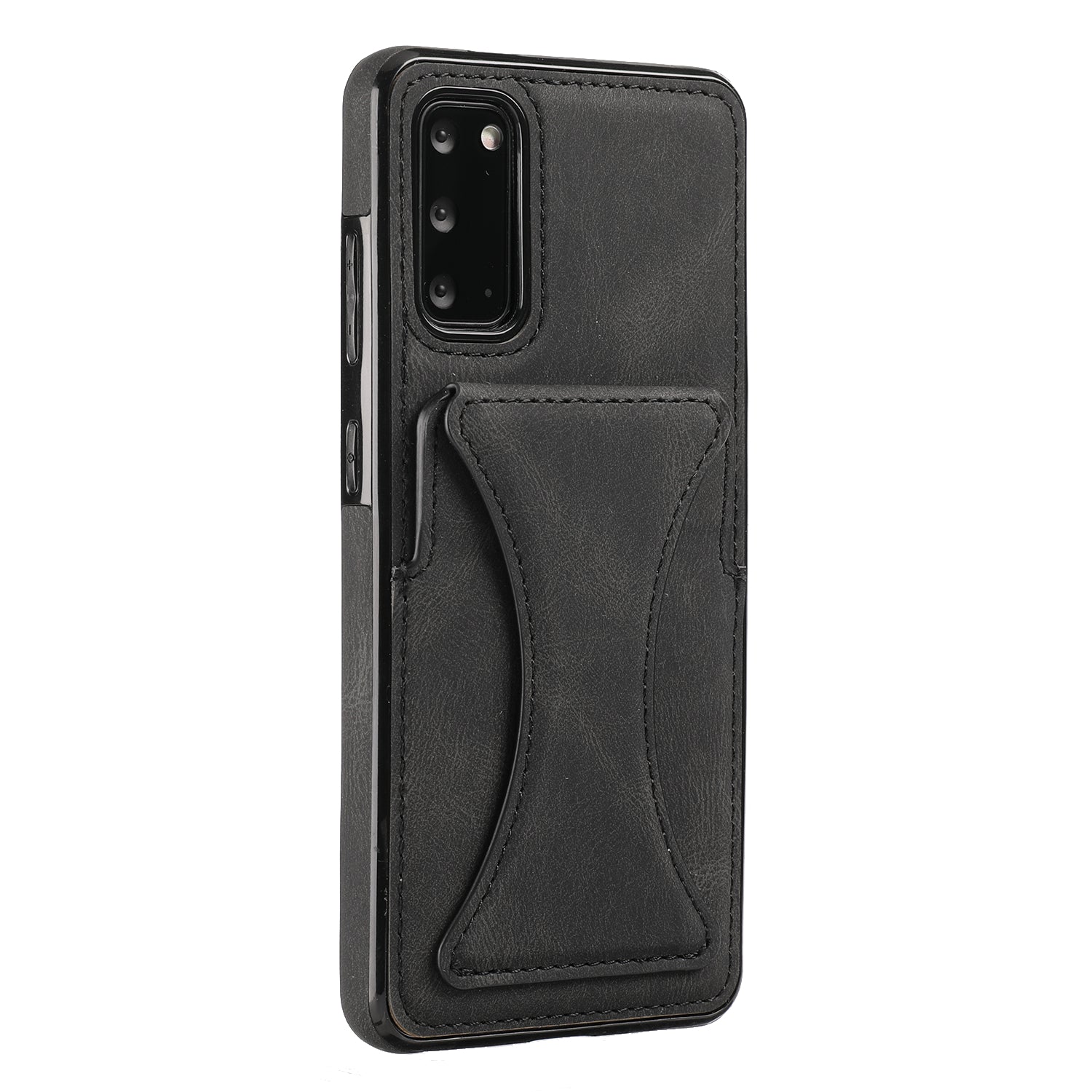 PU Leather Coated TPU Hybrid Phone Case Cover with Kickstand and Card Holder for Samsung Galaxy S20 FE 2022/S20 FE 4G/S20 FE 5G/S20 Lite - Black