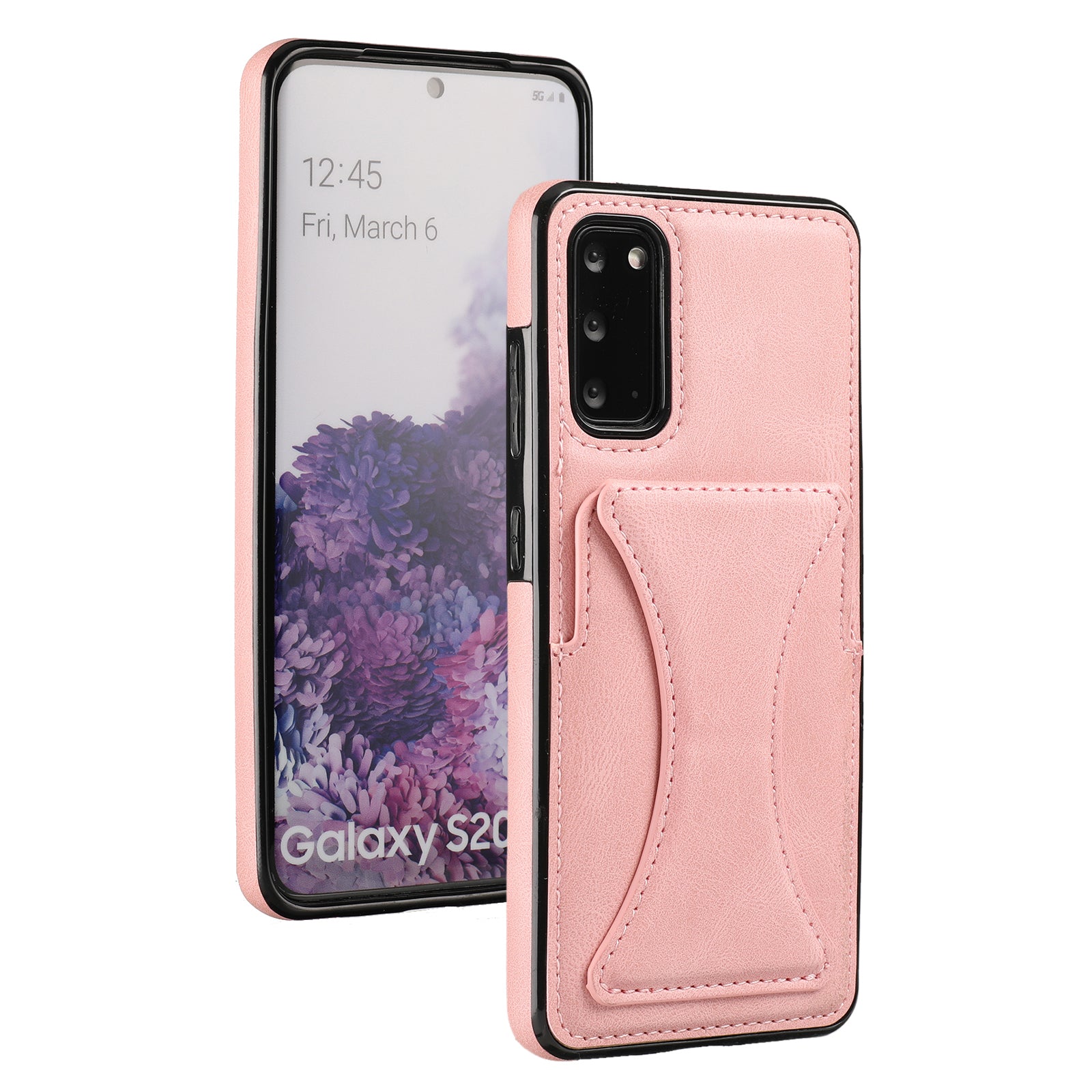 PU Leather Coated TPU Hybrid Phone Case Cover with Kickstand and Card Holder for Samsung Galaxy S20 FE 2022/S20 FE 4G/S20 FE 5G/S20 Lite - Pink