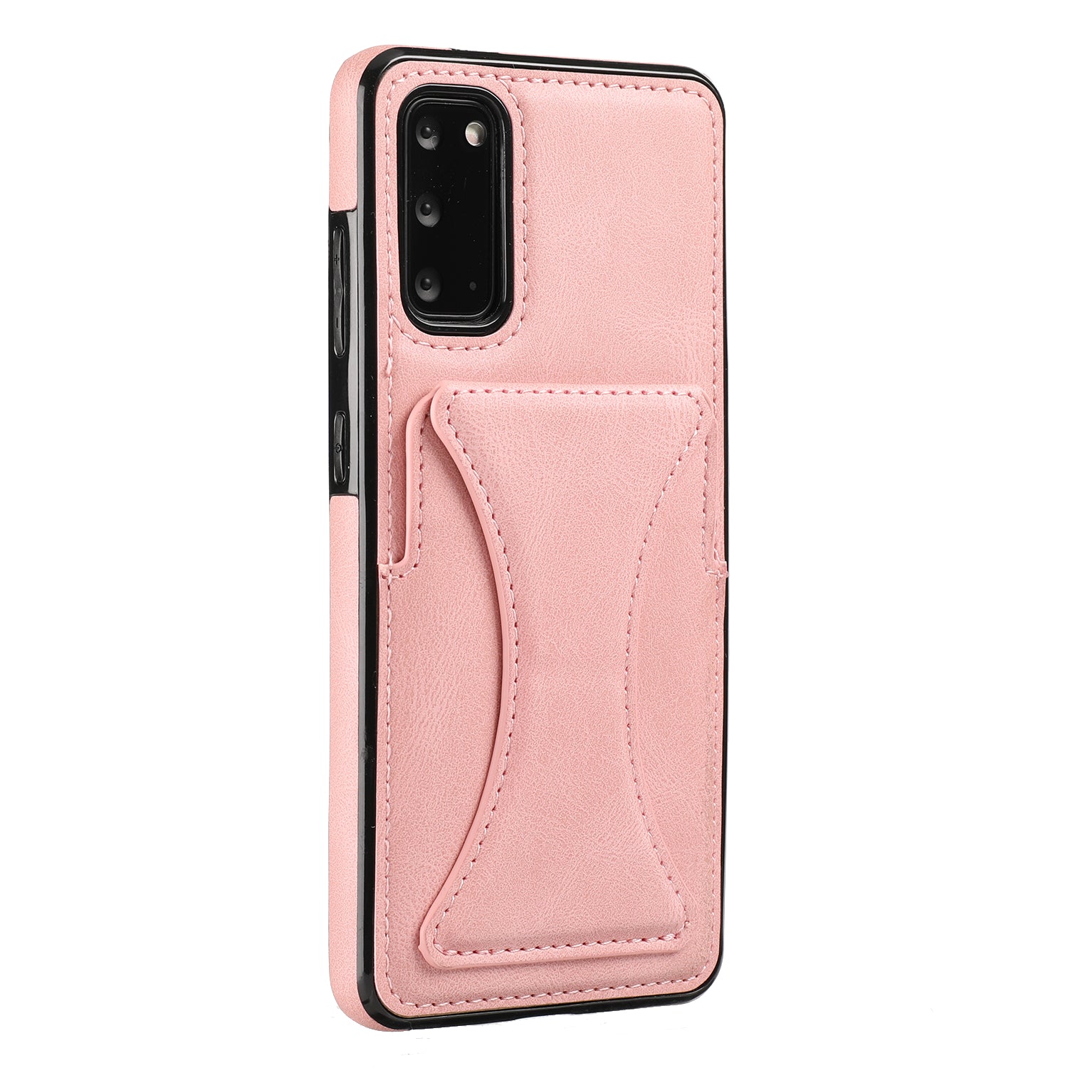 PU Leather Coated TPU Hybrid Phone Case Cover with Kickstand and Card Holder for Samsung Galaxy S20 FE 2022/S20 FE 4G/S20 FE 5G/S20 Lite - Pink