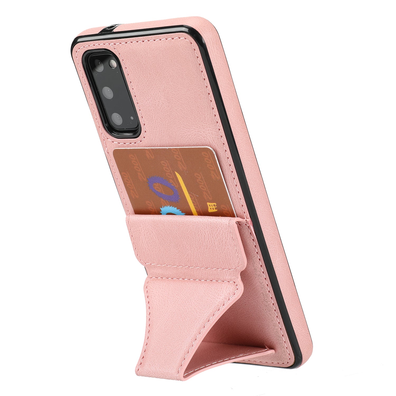 PU Leather Coated TPU Hybrid Phone Case Cover with Kickstand and Card Holder for Samsung Galaxy S20 FE 2022/S20 FE 4G/S20 FE 5G/S20 Lite - Pink