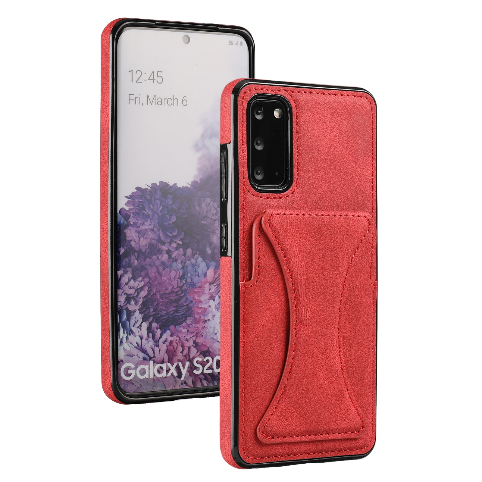 PU Leather Coated TPU Hybrid Phone Case Cover with Kickstand and Card Holder for Samsung Galaxy S20 FE 2022/S20 FE 4G/S20 FE 5G/S20 Lite - Red