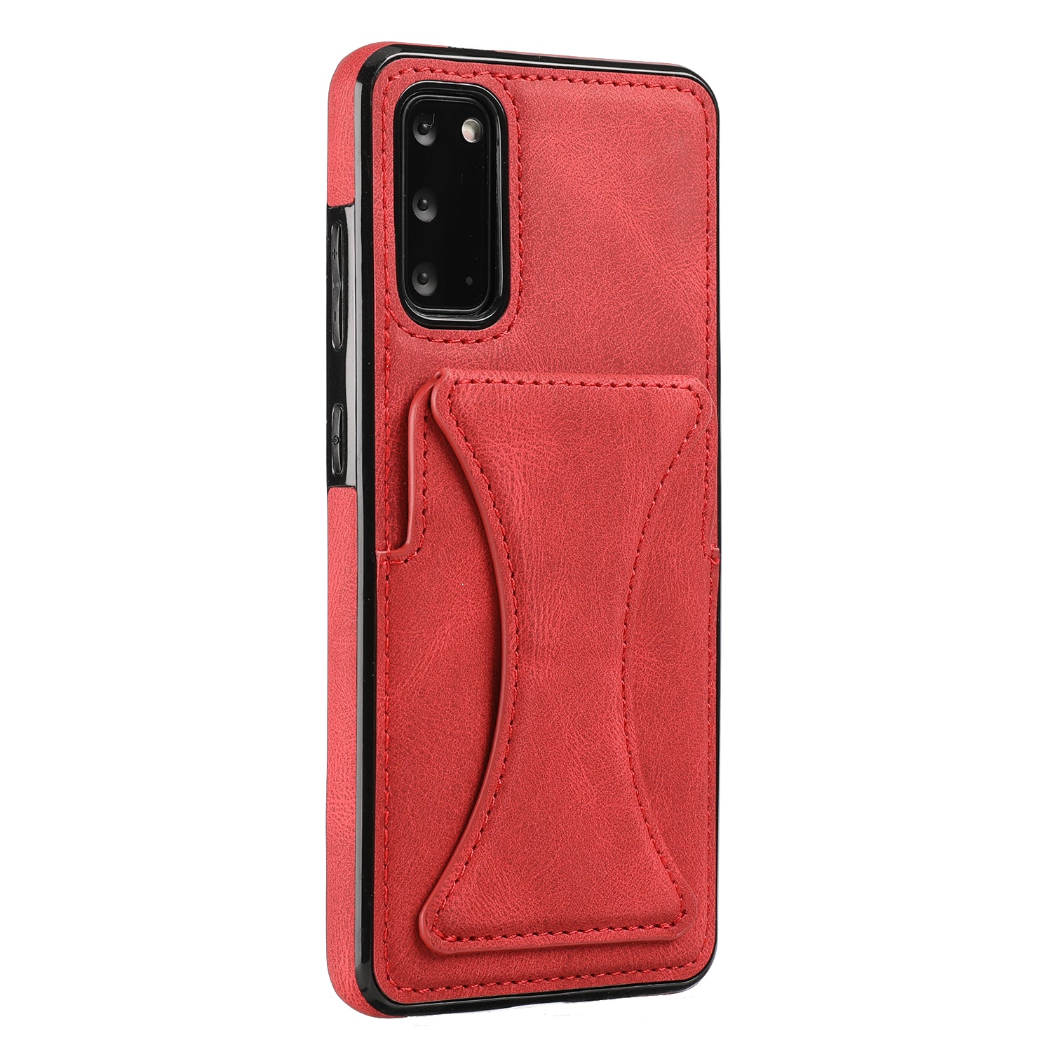 PU Leather Coated TPU Hybrid Phone Case Cover with Kickstand and Card Holder for Samsung Galaxy S20 FE 2022/S20 FE 4G/S20 FE 5G/S20 Lite - Red