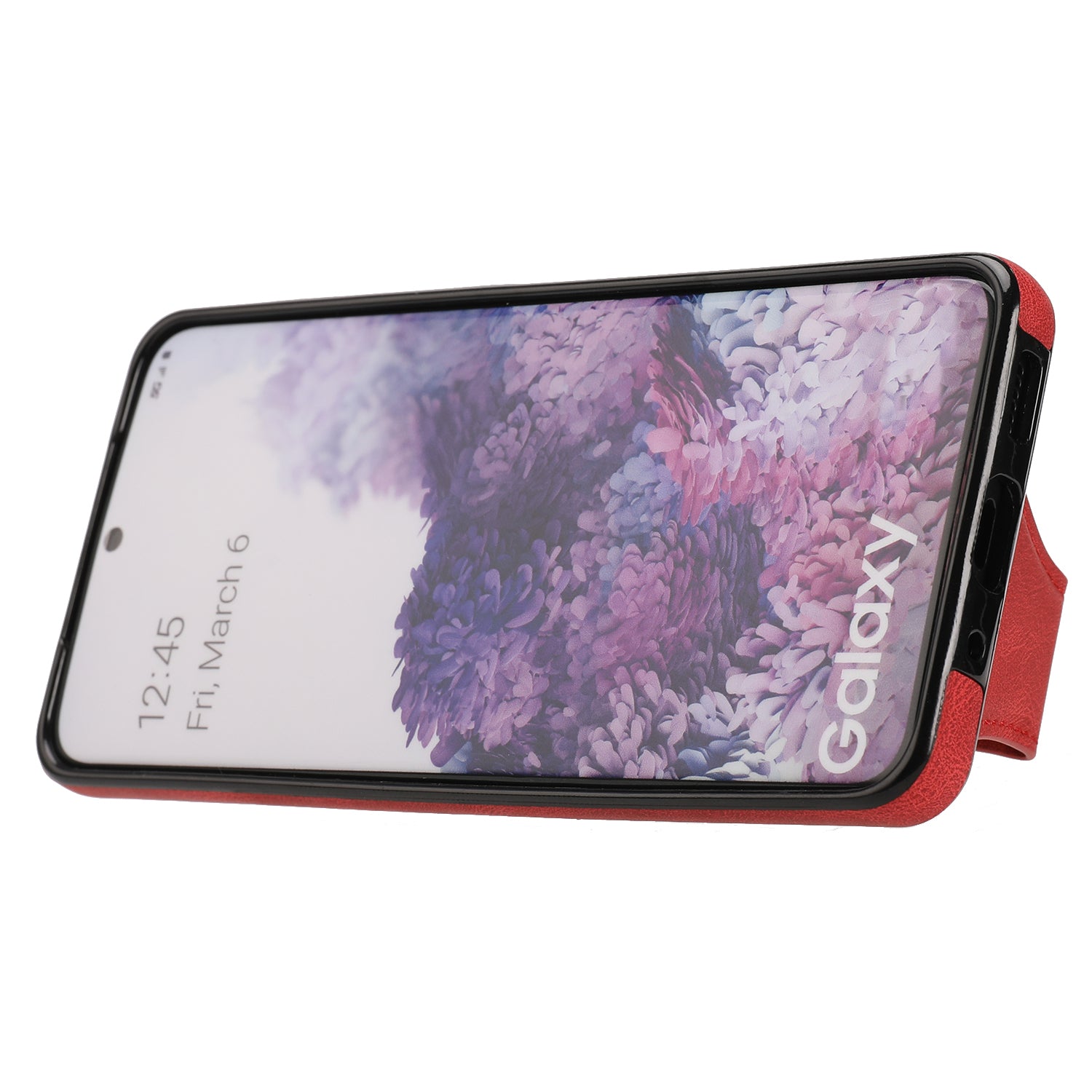 PU Leather Coated TPU Hybrid Phone Case Cover with Kickstand and Card Holder for Samsung Galaxy S20 FE 2022/S20 FE 4G/S20 FE 5G/S20 Lite - Red