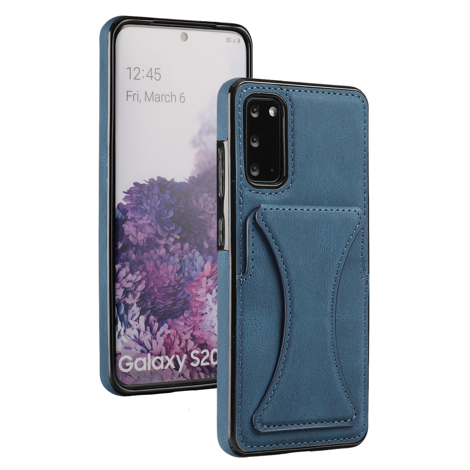 PU Leather Coated TPU Hybrid Phone Case Cover with Kickstand and Card Holder for Samsung Galaxy S20 FE 2022/S20 FE 4G/S20 FE 5G/S20 Lite - Blue