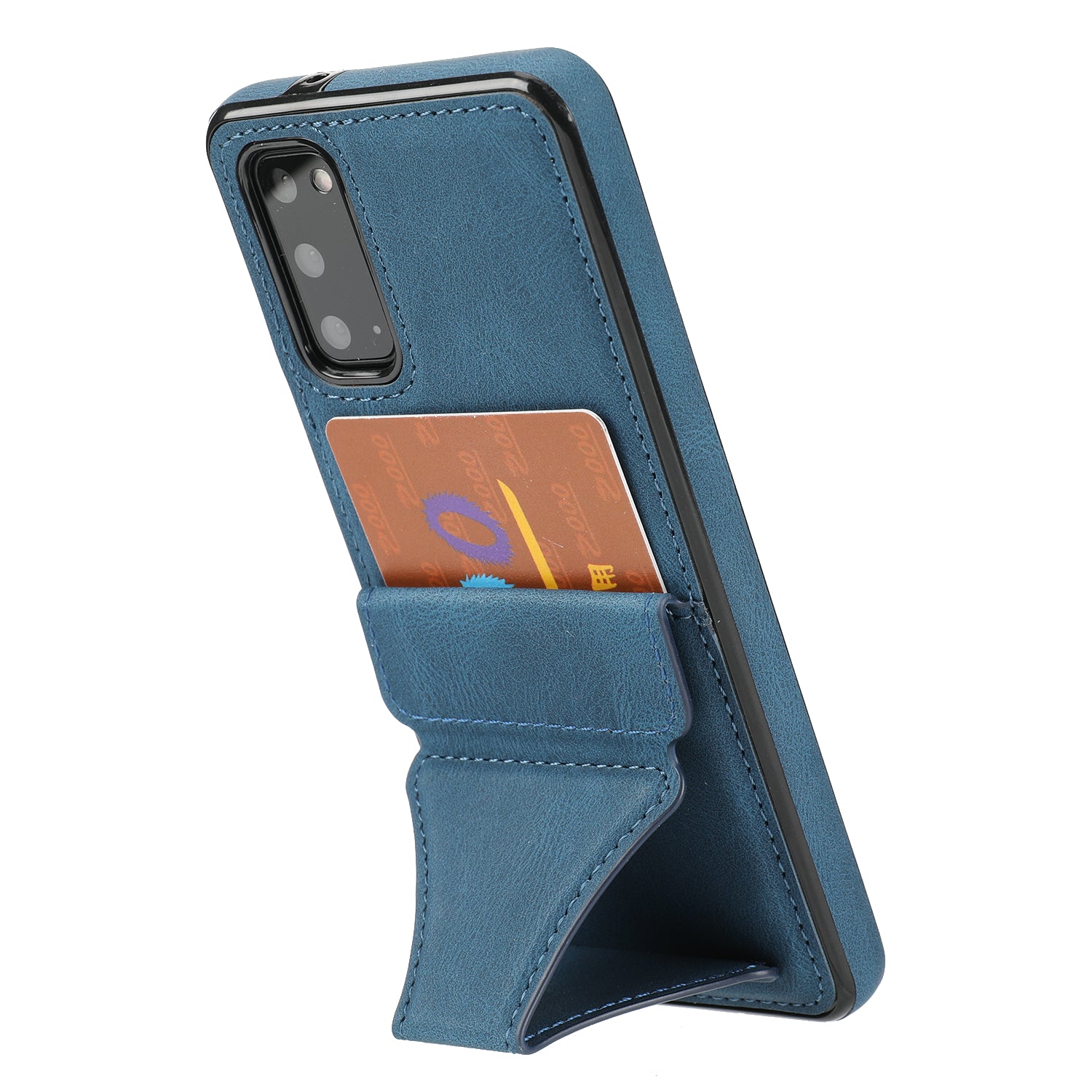 PU Leather Coated TPU Hybrid Phone Case Cover with Kickstand and Card Holder for Samsung Galaxy S20 FE 2022/S20 FE 4G/S20 FE 5G/S20 Lite - Blue