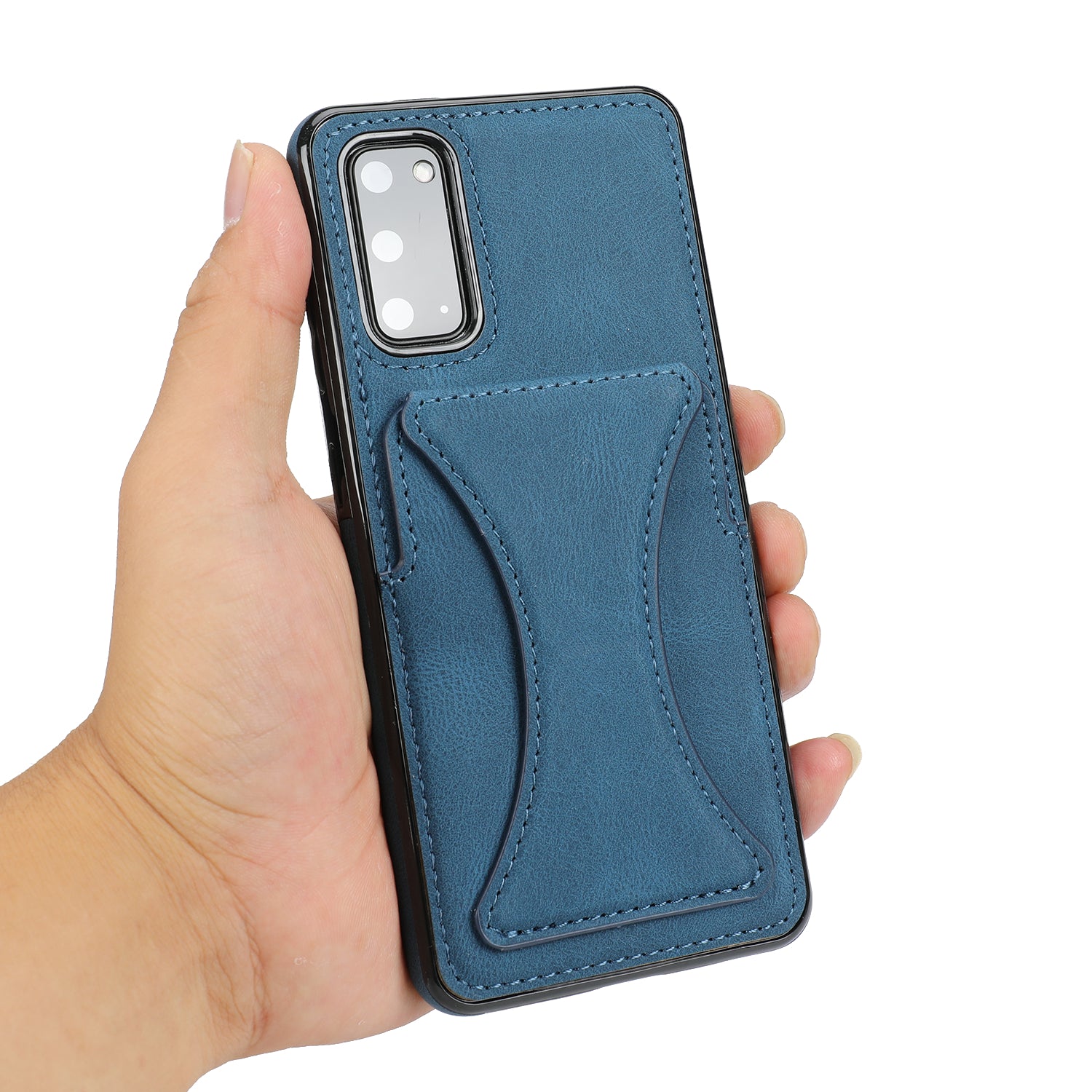 PU Leather Coated TPU Hybrid Phone Case Cover with Kickstand and Card Holder for Samsung Galaxy S20 FE 2022/S20 FE 4G/S20 FE 5G/S20 Lite - Blue