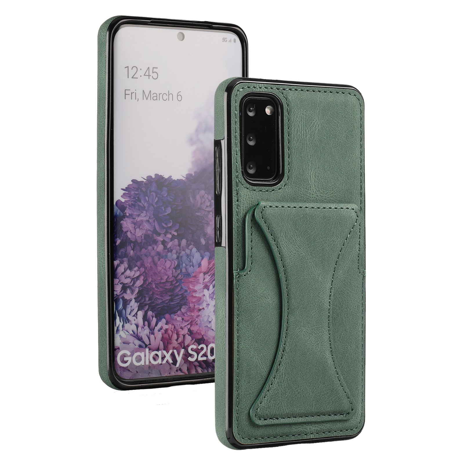 PU Leather Coated TPU Hybrid Phone Case Cover with Kickstand and Card Holder for Samsung Galaxy S20 FE 2022/S20 FE 4G/S20 FE 5G/S20 Lite - Green