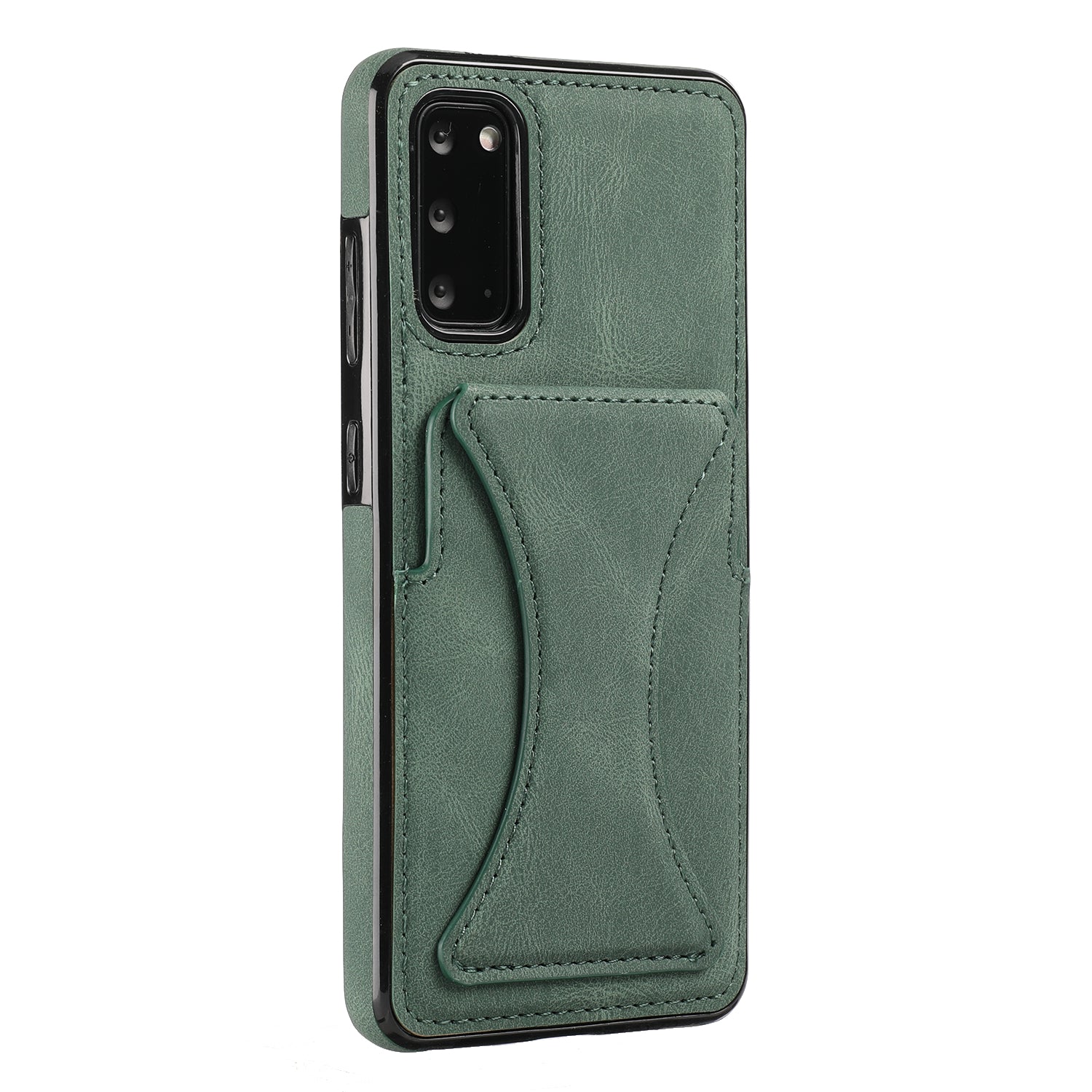 PU Leather Coated TPU Hybrid Phone Case Cover with Kickstand and Card Holder for Samsung Galaxy S20 FE 2022/S20 FE 4G/S20 FE 5G/S20 Lite - Green