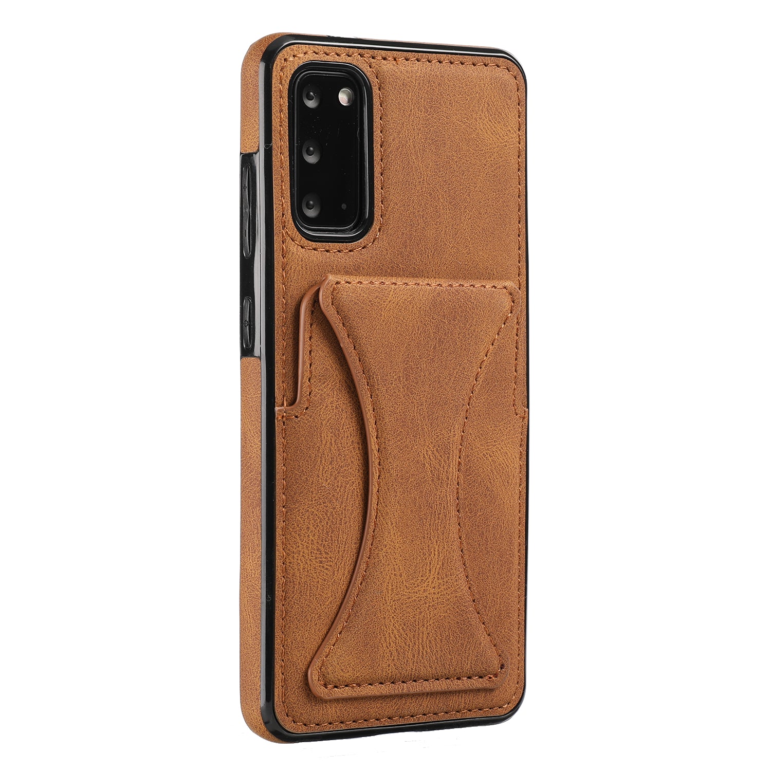 PU Leather Coated TPU Hybrid Phone Case Cover with Kickstand and Card Holder for Samsung Galaxy S20 FE 2022/S20 FE 4G/S20 FE 5G/S20 Lite - Brown