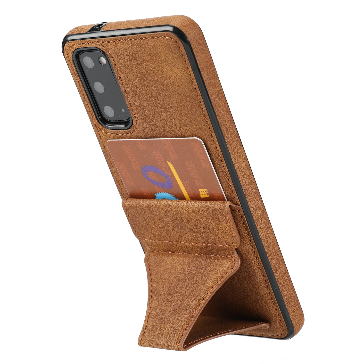 PU Leather Coated TPU Hybrid Phone Case Cover with Kickstand and Card Holder for Samsung Galaxy S20 FE 2022/S20 FE 4G/S20 FE 5G/S20 Lite - Brown