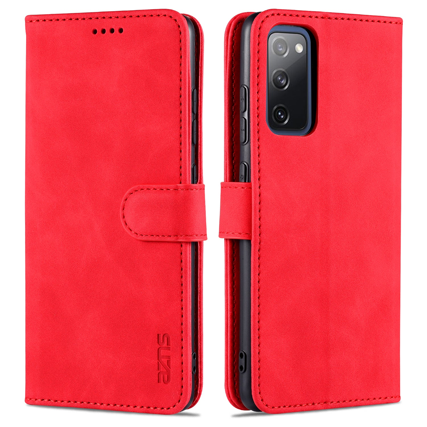 AZNS PU Leather Phone Cover Wallet Stand Case for Samsung Galaxy S20 FE 2022/S20 FE 4G/S20 FE 5G/S20 Lite - Red