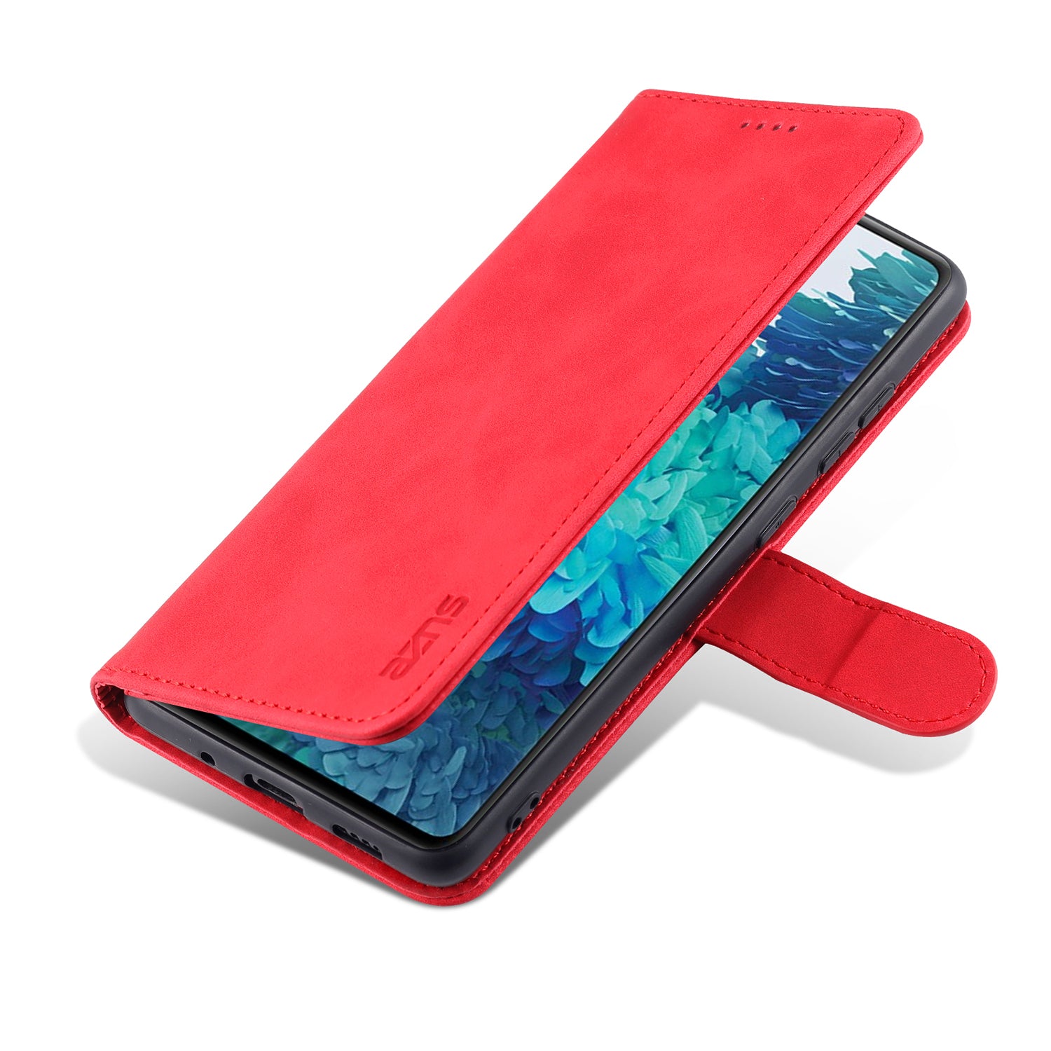 AZNS PU Leather Phone Cover Wallet Stand Case for Samsung Galaxy S20 FE 2022/S20 FE 4G/S20 FE 5G/S20 Lite - Red