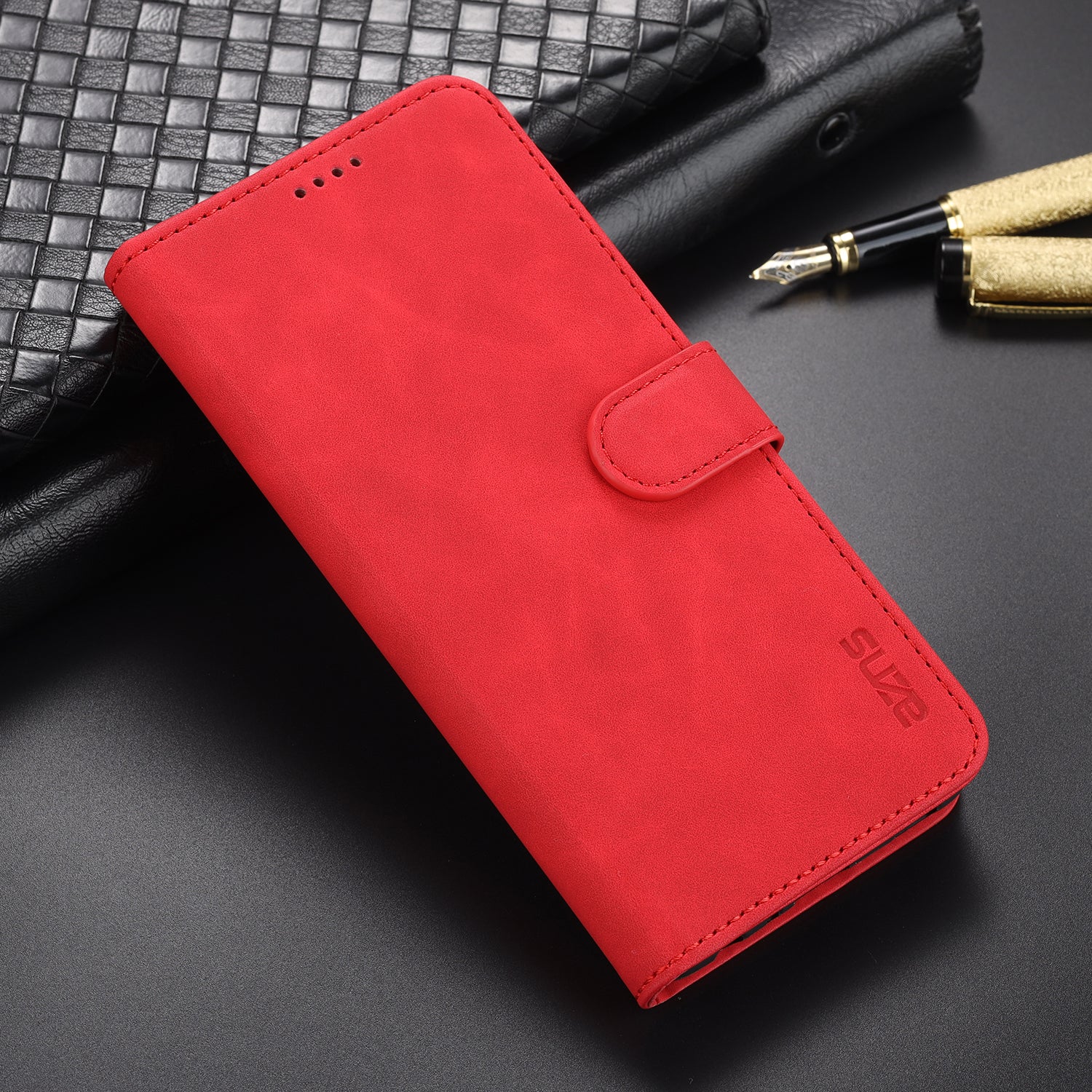 AZNS PU Leather Phone Cover Wallet Stand Case for Samsung Galaxy S20 FE 2022/S20 FE 4G/S20 FE 5G/S20 Lite - Red