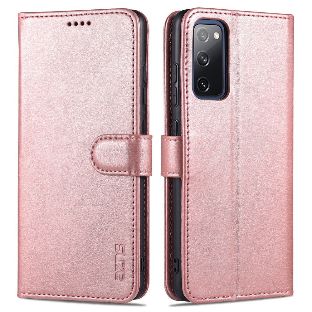 AZNS PU Leather Phone Cover Wallet Stand Case for Samsung Galaxy S20 FE 2022/S20 FE 4G/S20 FE 5G/S20 Lite - Rose Gold