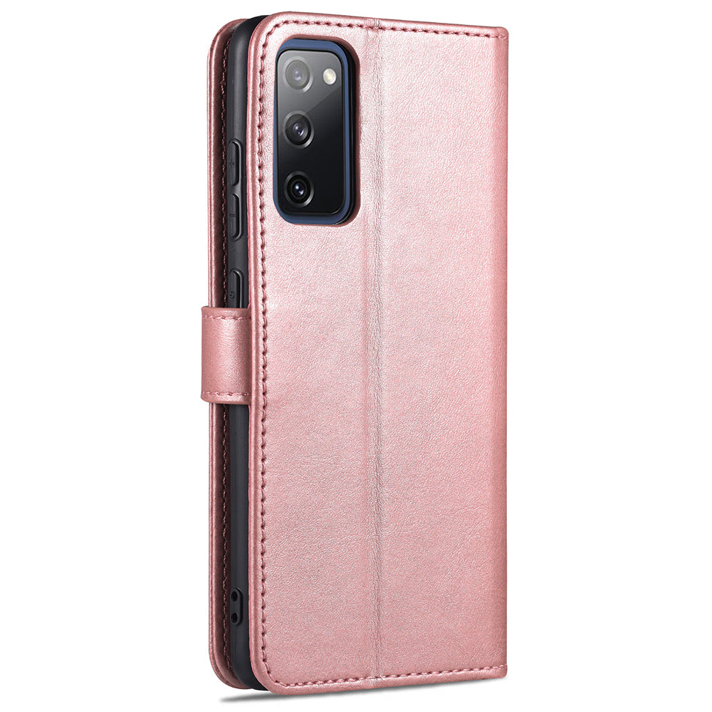 AZNS PU Leather Phone Cover Wallet Stand Case for Samsung Galaxy S20 FE 2022/S20 FE 4G/S20 FE 5G/S20 Lite - Rose Gold