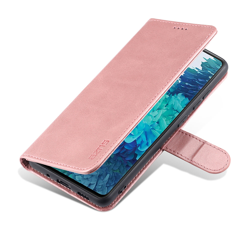 AZNS PU Leather Phone Cover Wallet Stand Case for Samsung Galaxy S20 FE 2022/S20 FE 4G/S20 FE 5G/S20 Lite - Rose Gold