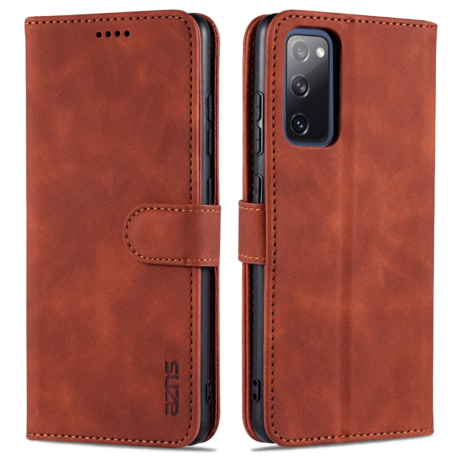 AZNS PU Leather Phone Cover Wallet Stand Case for Samsung Galaxy S20 FE 2022/S20 FE 4G/S20 FE 5G/S20 Lite - Brown