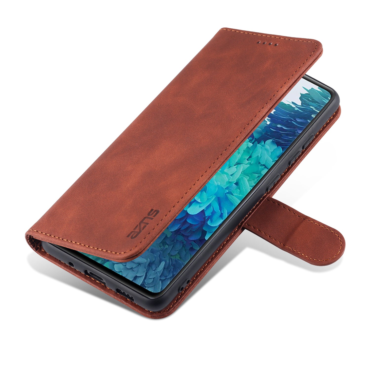 AZNS PU Leather Phone Cover Wallet Stand Case for Samsung Galaxy S20 FE 2022/S20 FE 4G/S20 FE 5G/S20 Lite - Brown