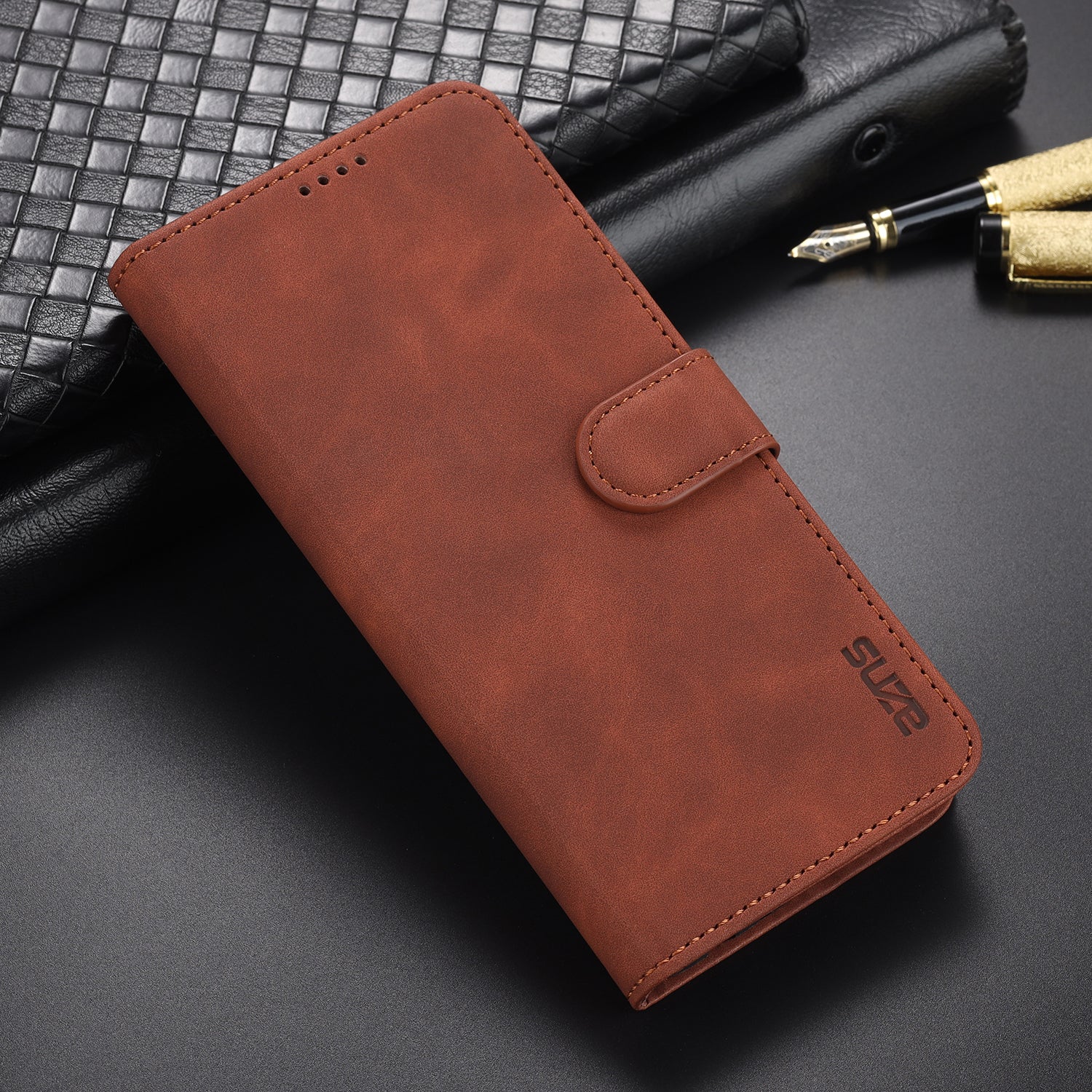 AZNS PU Leather Phone Cover Wallet Stand Case for Samsung Galaxy S20 FE 2022/S20 FE 4G/S20 FE 5G/S20 Lite - Brown