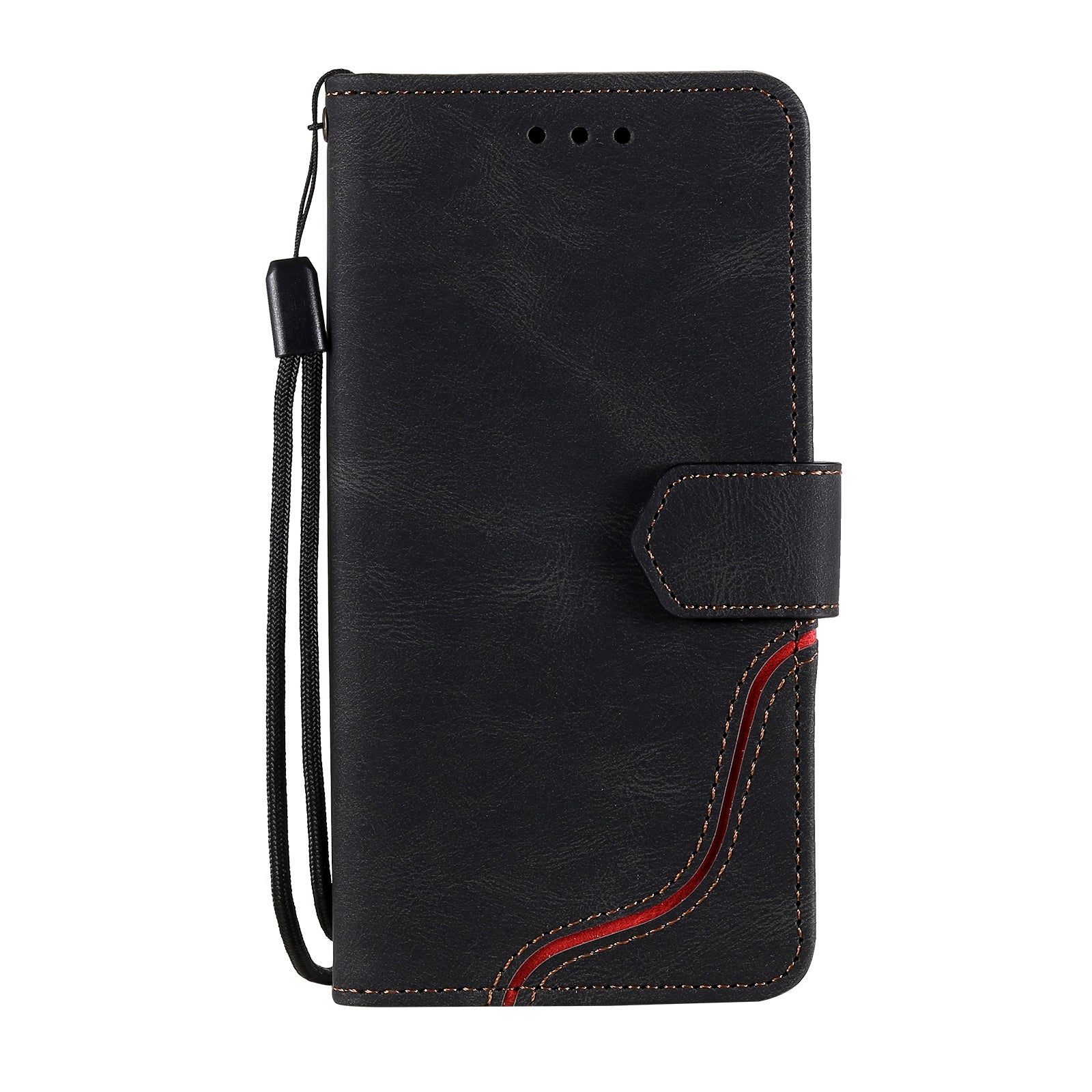 Skin-Feel Tri-Color Splicing PU Leather Wallet Phone Case Stand Cover for Samsung Galaxy S20 FE 2022/S20 FE 4G/S20 FE 5G/S20 Lite - Black