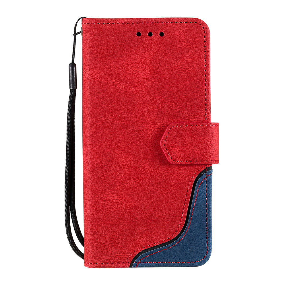 Skin-Feel Tri-Color Splicing PU Leather Wallet Phone Case Stand Cover for Samsung Galaxy S20 FE 2022/S20 FE 4G/S20 FE 5G/S20 Lite - Red