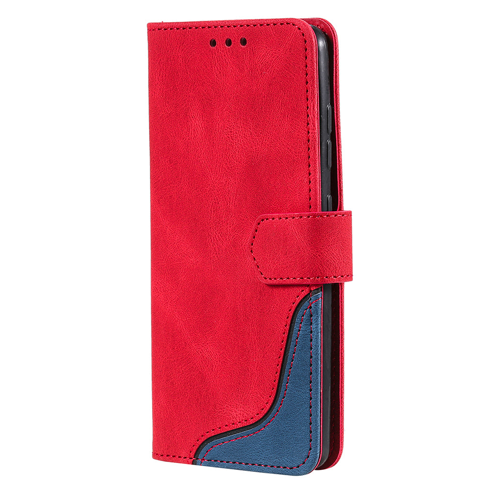 Skin-Feel Tri-Color Splicing PU Leather Wallet Phone Case Stand Cover for Samsung Galaxy S20 FE 2022/S20 FE 4G/S20 FE 5G/S20 Lite - Red