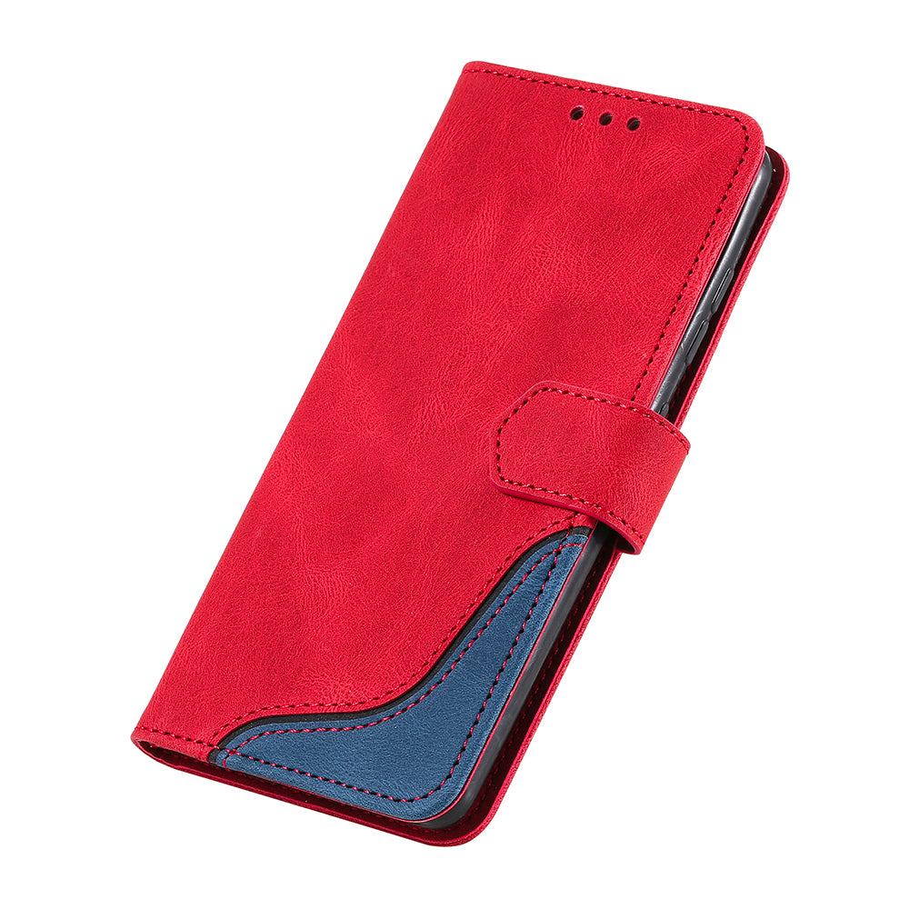 Skin-Feel Tri-Color Splicing PU Leather Wallet Phone Case Stand Cover for Samsung Galaxy S20 FE 2022/S20 FE 4G/S20 FE 5G/S20 Lite - Red