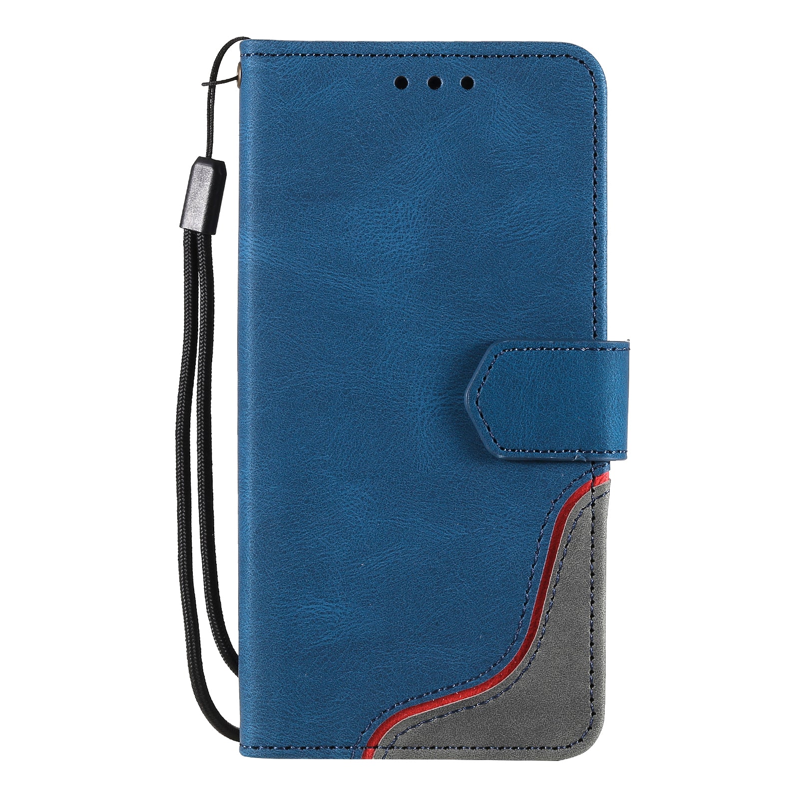 Skin-Feel Tri-Color Splicing PU Leather Wallet Phone Case Stand Cover for Samsung Galaxy S20 FE 2022/S20 FE 4G/S20 FE 5G/S20 Lite - Blue