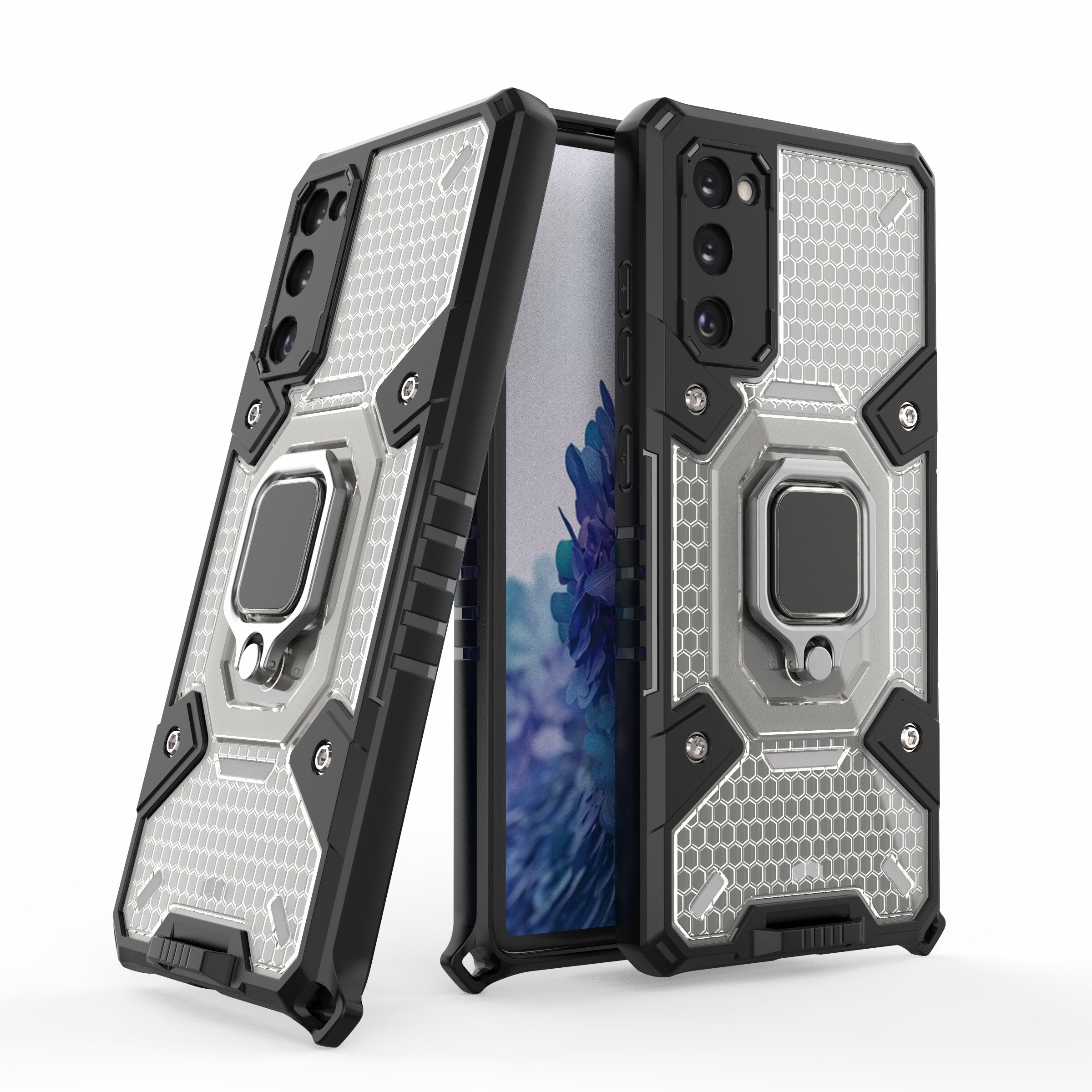 Tough Heavy PC+TPU Hybrid Kickstand Protective Phone Case with Holder Grip Magnetic Metal for Samsung Galaxy S20 FE 2022/S20 FE 4G/S20 FE 5G/S20 Lite - Grey