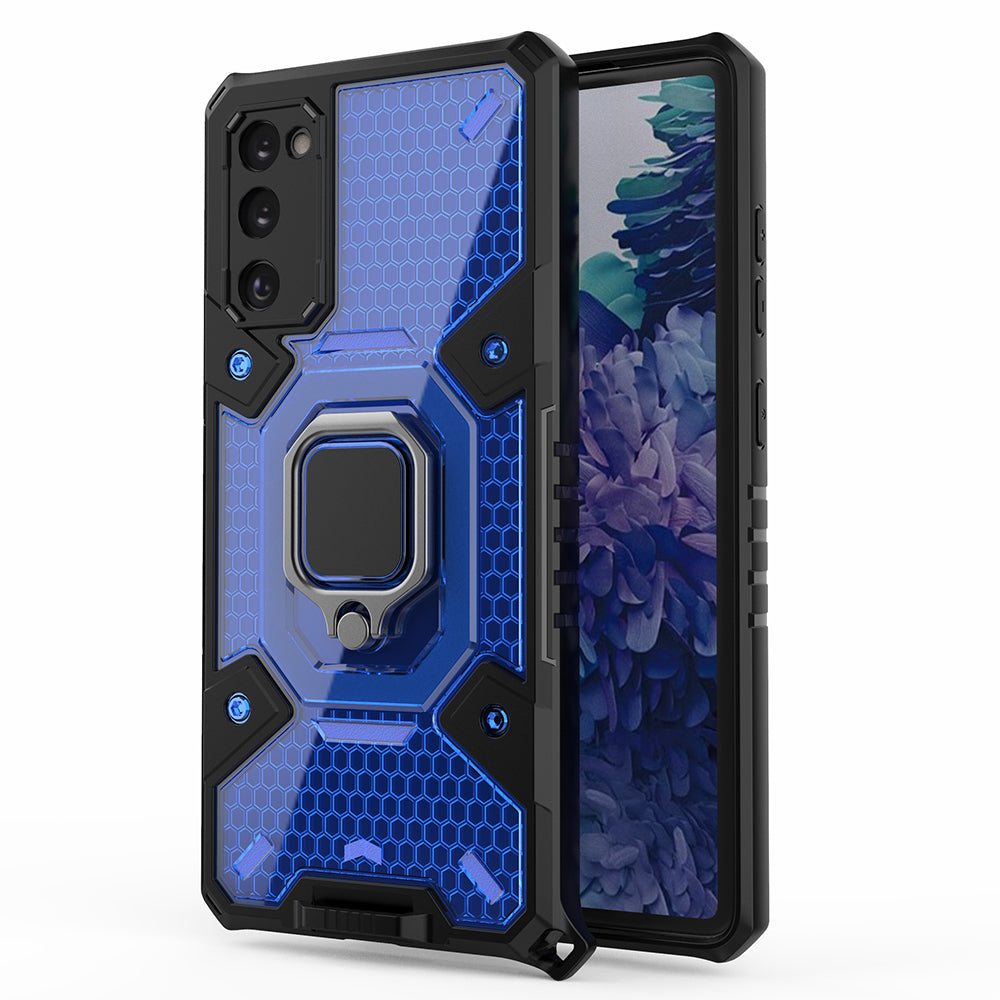 Tough Heavy PC+TPU Hybrid Kickstand Protective Phone Case with Holder Grip Magnetic Metal for Samsung Galaxy S20 FE 2022/S20 FE 4G/S20 FE 5G/S20 Lite - Blue